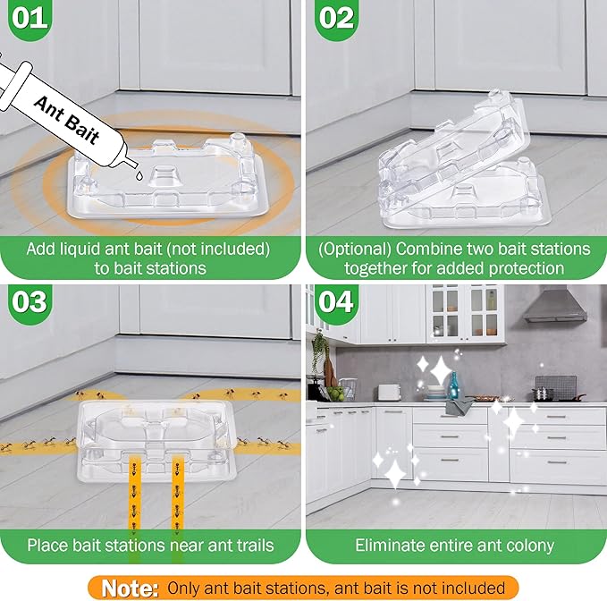 Qualirey 8 Set Ant Bait Stations Reusable (Bait NOT Included), Multi Surface Ant Killer Trap for Home, Control for Indoor and Outdoor Use, Roach Station for Common Household (Standard)