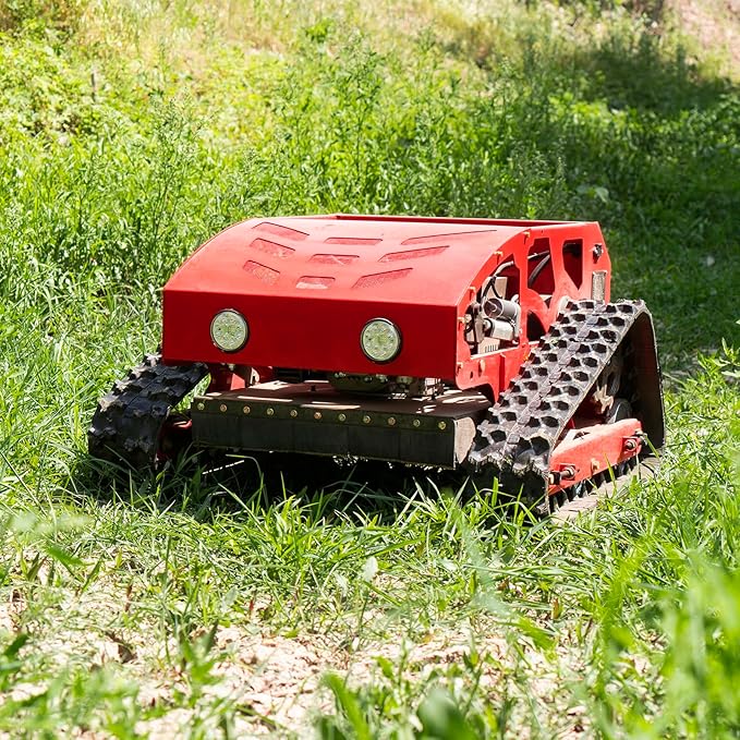 Lawn Mower, Remote Control Lawn Mower, Small Crawler Oil-Electric Hybrid Four-Wheel Drive Lawn Mowing and Weed Whacker, All Terrain Grass Cutter Yard Mower, 45° Climbing (SKD-224-55)