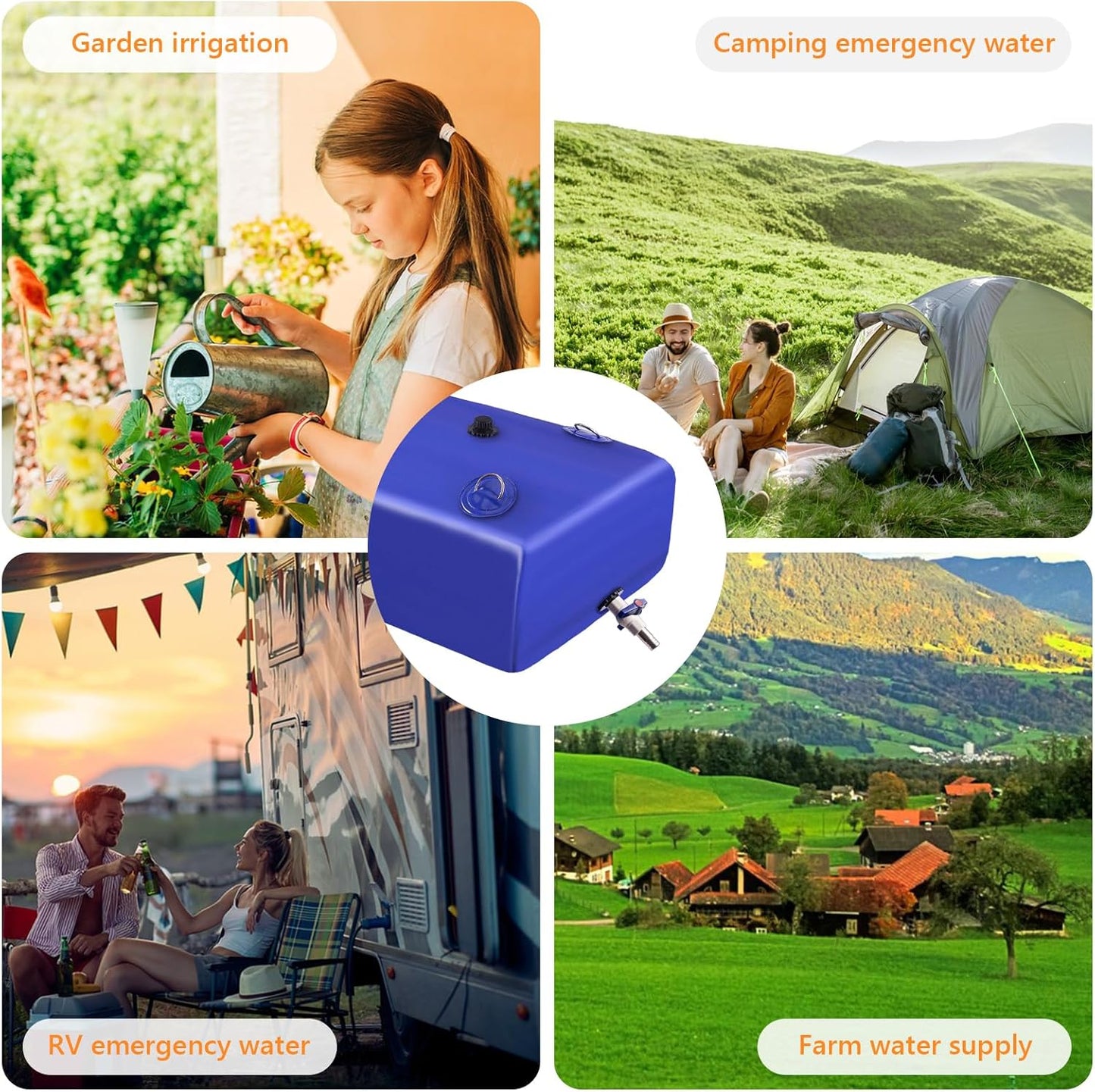 Foldable Portable Water Storage Bladder - 105 Gallon Large Water Tank with 3/4" PVC Spigot and Hose Kit for Camping, Garden, Emergency