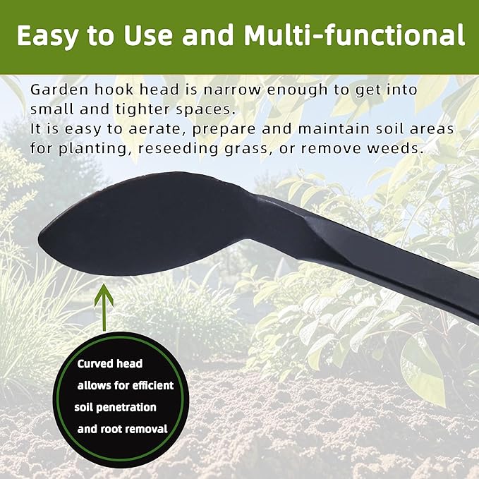 Weed Puller, Long Handle Crack Weeder Tool Hand Cultivator with Soft Foam Grip, Durable Curved Head Hook Weed Remover Tool Ideal for Weeding Digging Edging Planting Cultivating Scraping