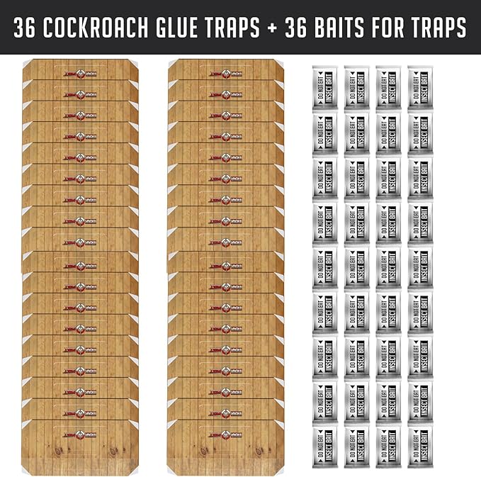 Roach Traps Indoor Sticky (36 Pack) - Glue Traps for Roaches Bug Traps with Roach Bait Traps - Long Lasting Non-Toxic Children and Pet Friendly - Trap a Pest