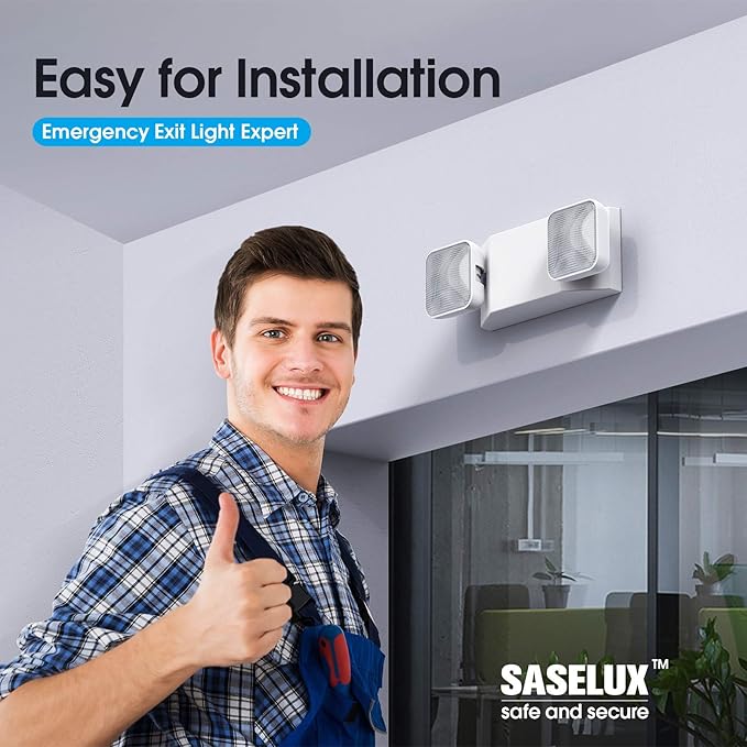 Led Emergency Light with Two Adjustable Head Integrated Commercial Emergency Lighting Battery Backup exit Light, Contractor Select, AC 120/277V (6 Pack)