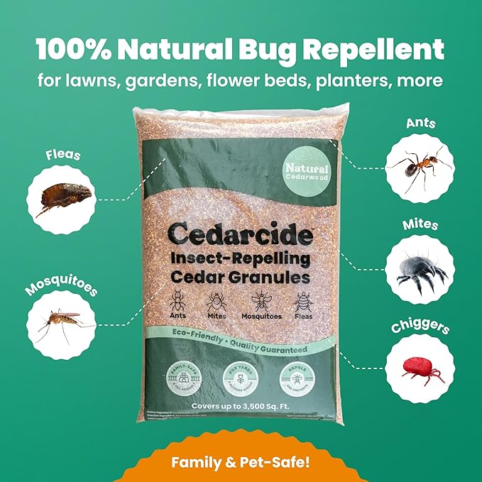 Cedarcide Lawn, Home & Garden Cedar Granules | Repels Fleas, Ticks, Ants & Mosquitoes | Smells Great, Easy to Use | Family & Pet Safe | 6 Bags (48 Lbs)