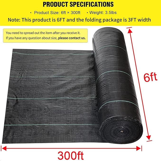 Driveway Fabric 6x300 ft - Commercial Weed Barrier, Heavy Duty 3.5OZ Landscape Fabric for Road, French Drain, Erosion Control, Construction Projects