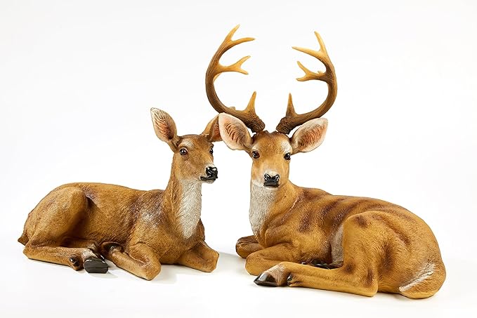 JHVYF Adorable Deer Statue Decor for Garden Yard Buck & Doe Lying Outdoor Sculptures for Home Decor 312-313…