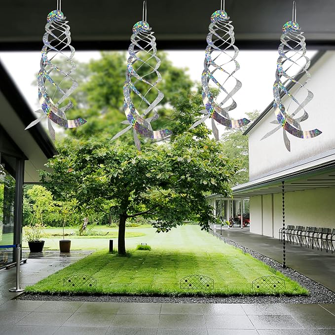 Sfcddtlg 8 PCS Bird Spiral Hanging Reflectors- 15.8 Inch Outdoor Hanging Reflective Device- Garden Decoration to Prevent Birds from Entering The House Garden Swimming Pool