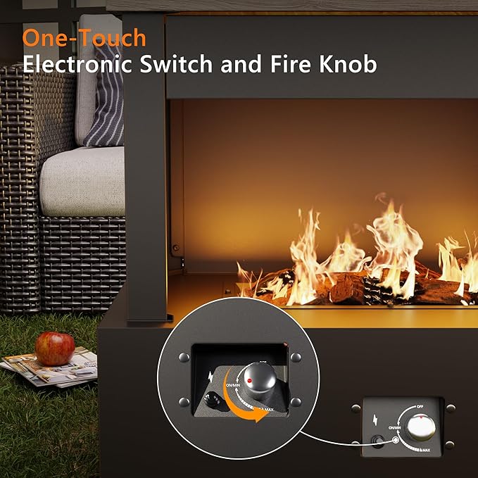 40.5''x35.4'' Outdoor Propane Fireplace, 50,000 BTU Vent-Free Gas Heater, CSA Certified Grey & Black Weather-Resistant Steel, Realistic Ceramic Logs, Rain Cover Included