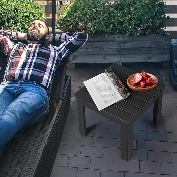 VINGLI Outdoor Adirondack Side Table, 18" Square Thick Wooden Coffee Table, Patio Side Table Conversation End Table for Patio Backyard, Garden, Poolside and Balcony (Black)