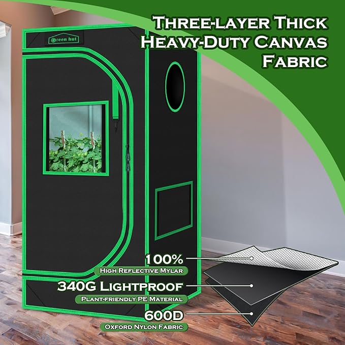 Grow Tent 24"x24"x48" 600D Mylar Hydroponic Indoor Grow Tents with Observation Window, Removable Floor Tray and Tool Bag for Indoor Plant Growing 2x2