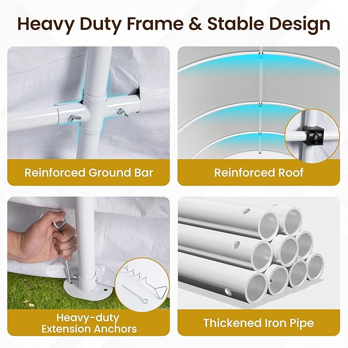 Heavy Duty Carport 13 X20FT, Portable Garage with 2 Roll Up Doors Vents and Metal Round Roof, Outdoor Storage shed Car Port Canopy Tent for Garden Tools, Vehicle Truck Boat, Party