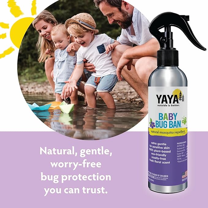 YAYA ORGANICS Baby Bug Ban – Natural, Proven Effective Mosquito Repellent for Babies, Kids and Sensitive Skin (8 Ounce Spray)