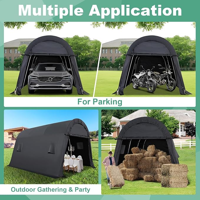 COBIZI Carport 10x15 FT Heavy Duty, Portable Garage, Carport Canopy with All-Steel Metal Frame & Vents, Round Style Outdoor Storage Shed for Car, Truck, Boat, Patio Furniture Anti-Snow Waterproof