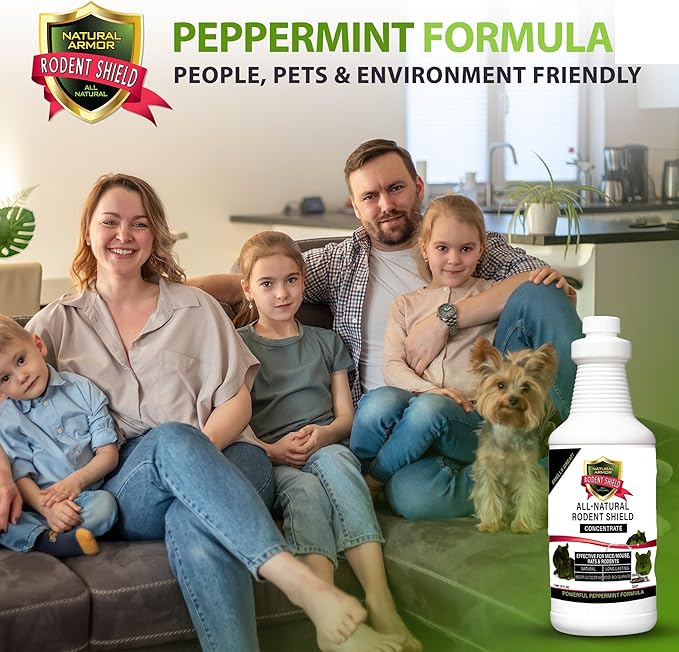 Natural Armor Peppermint Repellent 16oz Concentrate for Mice/Mouse, Rats & Rodents - Powerful Peppermint Oil Repellent Makes 1 Gallon of Ready to Use Repellent Spray Formula