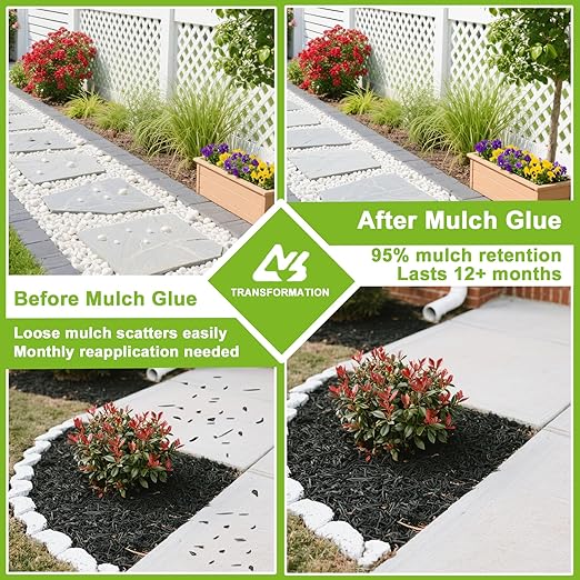 Mulch Glue for Landscaping - 1 Gallon (128 oz) Strong Adhesion Fast Drying Rock Glue, Non-Toxic Weather-Resistant Easihold Gravel Binder for Walkways, Gardens, Pea Gravel, Stones, Rubber, Leaf Piles