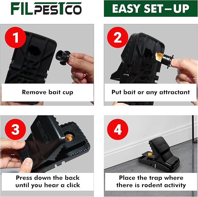 Set of 6 Professional Grade Extra Large Rat Snap Traps, Mouse Trap, Reusable Trap, Heavy Duty for Indoor and Outdoor Pest Control Rodent Solutions