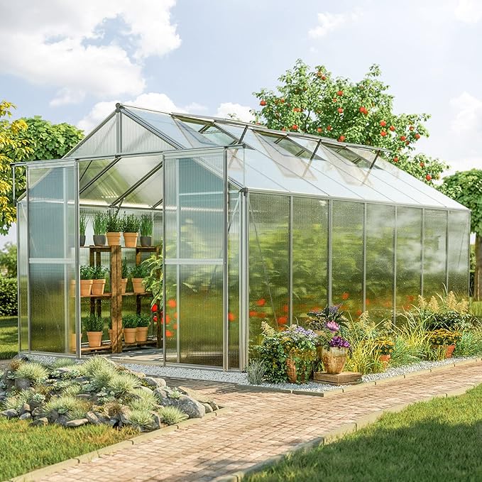 Greenhouse Topas 7 Aluminum Frame 7.4 x 14.7 ft with Approx. 8 mm Polycarbonate Panels