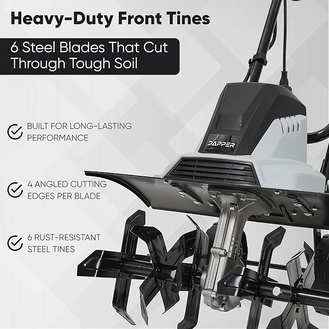 18 Electric Tiller Cultivator, 15Amp Corded Garden Rototiller with 6 Steel Tines, Adjustable Depth Wheels, Powerful Soil Cultivator for Gardening and Landscaping