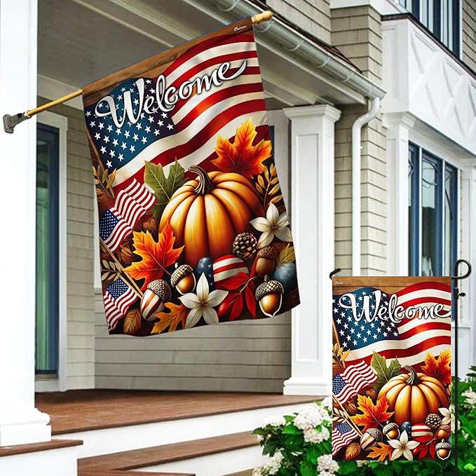 FLAGWIX American Pumpkin Flag - House American Flags for Outside 29.5" x 39.5" - Fall Gifts for Women Men, Fall Decorations for Home, Thanksgiving Decorations for Garden Home Decor