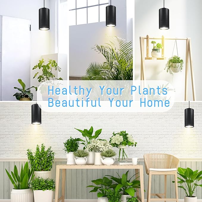 Plant Hanging Grow Light Full Spectrum Warm White Color with Timer, Plug-in Pendant Grow Lights,Large Black Luxury LED Grow Lights,Indoor Pendant lamp