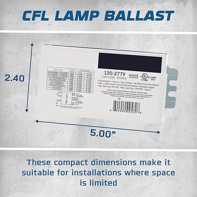 OHLECTRIC Replacement for Syvalnia QTP2X26CF UNV DM - 2-Lamp T4 Compact Fluorescent Ballast 26W High Power Factor (120/277V) Easy Installation