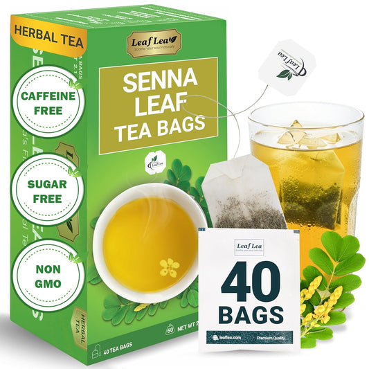LeafLea 40 Senna Tea Bags – 100% Pure Senna Leaves, Herbal Laxative Tea for Gentle Constipation Relief, Caffeine-Free, Sugar-Free, Gluten-Free, Non-GMO, Vegan, Supports Digestive Health