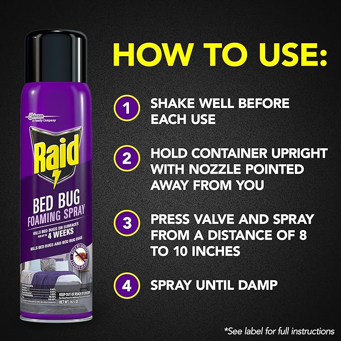 Raid Bed Bug Foaming Spray, Kills Bed Bugs and Their Eggs, for Indoor Use, Non-Staining, Keeps Killing for Weeks, 16.5 oz (Pack of 1)