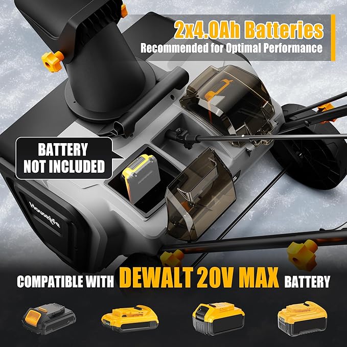 Cordless Snow Blower Compatible with DeWalt 20V Battery(Tool Only), 20'' Brushless Electric Snow Thrower with Rotating Chute, 2 X 20V Battery Powered Snow Blower for Driveway Sidewalk Snow Removal