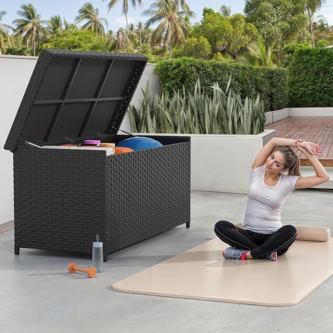 YITAHOME 260 Gallon Wicker Deck Box, XXL All-Weather Outdoor Storage Box, Extra Large Rattan Storage Bin for Patio Furniture, Outdoor Cushions, Pool Storage and Garden Tools (Black)