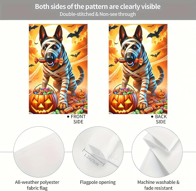 Halloween Garden Flag 12x18 Double Sided - Pumpkin German Shepherd Decorations for Home Outdoor - Dog Yard Flags for Outside