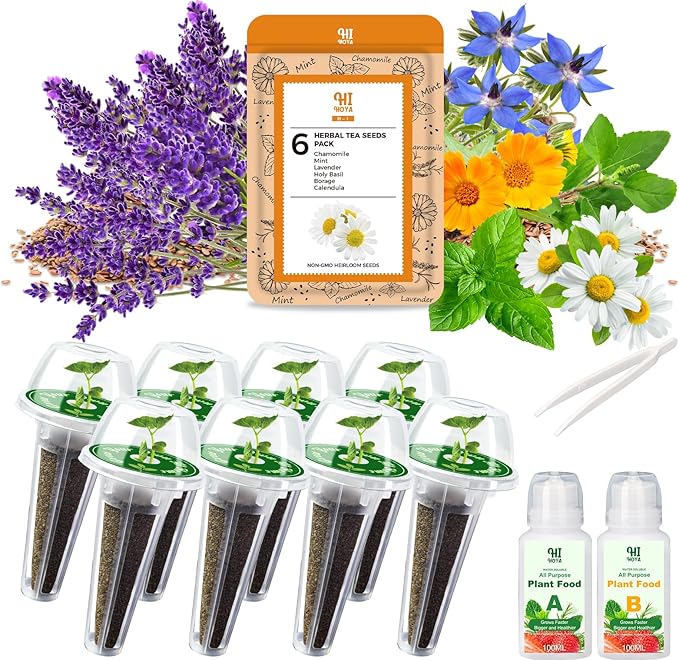 Lavender Seed Pod Kit, 8 Pod Kit (Include Seed Mint/Chamomile/Holy Basil/Borage/Calendula/Lavender) Fresh Tea Seed Pod Kit Compatible with Hydroponics