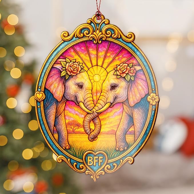 Best friend gifts for women - friendship gifts for women - elephant gifts for women - friend ornaments - Christmas ornament 2025 - Suncatcher Effect window hanging - car hanging