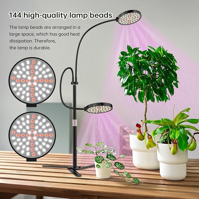Super-Energy Tabletop LED Grow Lights 9.8"-32"Height Adjustable for Indoor Small/Medium Plants 6000K Full Spectrum with 3 Dimmable Model, Auto On Off Timing 3 9 12Hrs, 5 Brightness(Puck Black)
