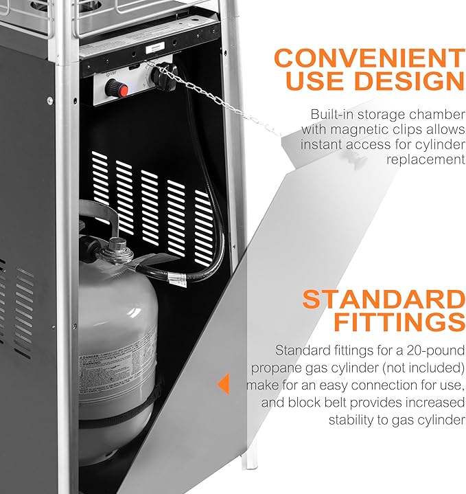 Nuu Garden Outdoor Propane Patio Heater, 48,000 BTU Pyramid Outdoor Heater with Wheels, Hammered Bronze Tower Portable Heater with Quartz Glass Tube, Black