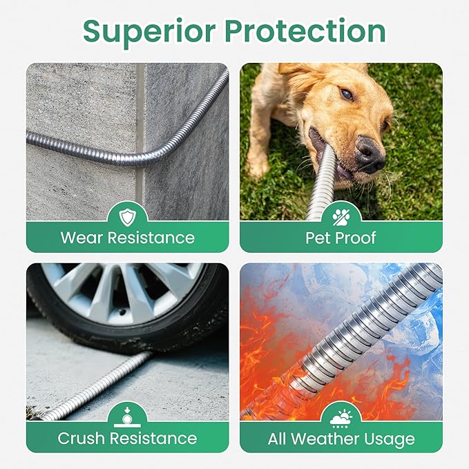 Cesun Ultra-Sturdy 25ft Metal Garden Hose - 304 Stainless Steel, Flexible & Kink-Free, UV Resistant, All-Weather, Includes High-Pressure Brass Nozzle - Ideal for Home & Outdoor Use