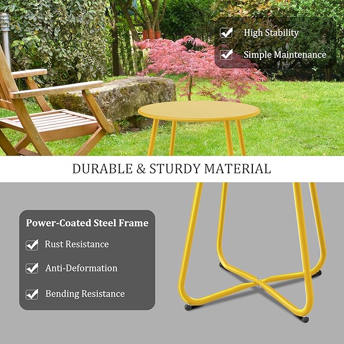 Lemon Yellow Patio Side Table, 18" Weatherproof Steel Outdoor Indoor Side Table for Garden, Balcony, Pool & Tailgate, Rust-Resistant Lightweight Portable Patio End Table