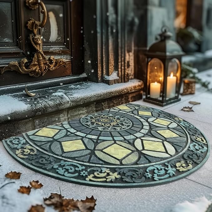 CHICHIC Entrance Door Mat Large 24 x 36 Inch Entry Way Doormat Front Door Rugs Outdoors Heavy Duty Welcome Mat Non Slip Rubber Back Low Profile for Garage, Patio, High Traffic Area, Grey Teal