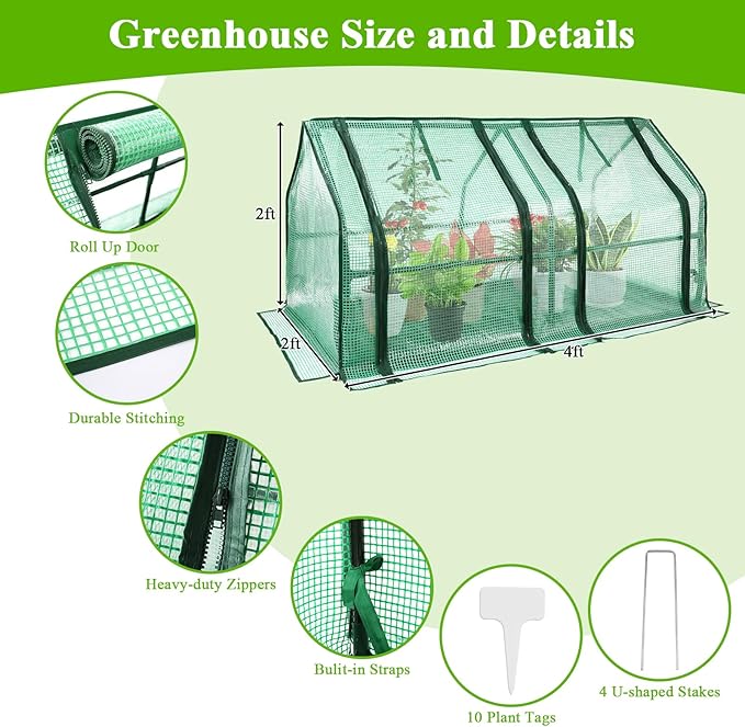 U'Artlines Portable Mini Greenhouse Small Green House with Waterproof Pad and Plant Label 47x24x24 Inch Plant Cover Tent for Garden Small Plants Indoor Outdoor, Green PE