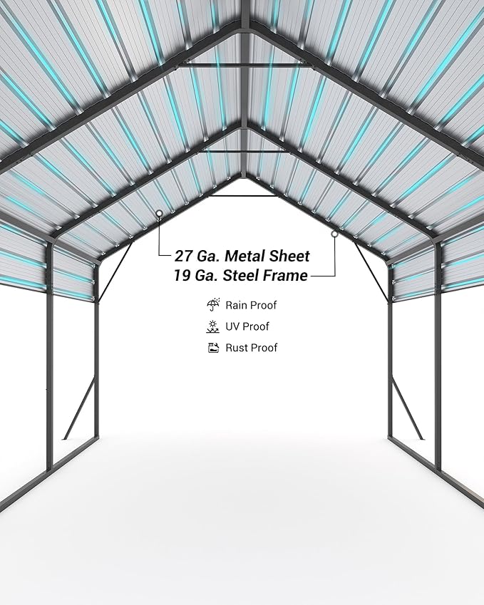 13x16x7.3 FT Metal Carport with Heavy Duty Frame, Galvanized Steel Roof & Enhanced Base Heavy Duty Car Ports for All-Weather Car Garage Shelter for Car, Truck, Pickup, SUV, Tractor, and Boat