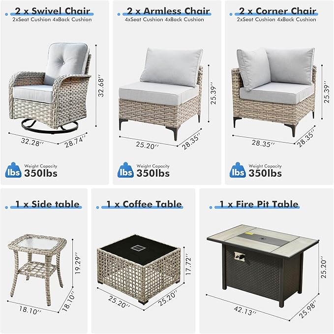 Outdoor Sectional Patio Furniture Set with Swivel Rocking Chairs,9 Pieces Wicker Conversation Sets L Shaped Couch Out Door Sofa Set Outside Furniture for Garden Deck Yard Porch,Grey