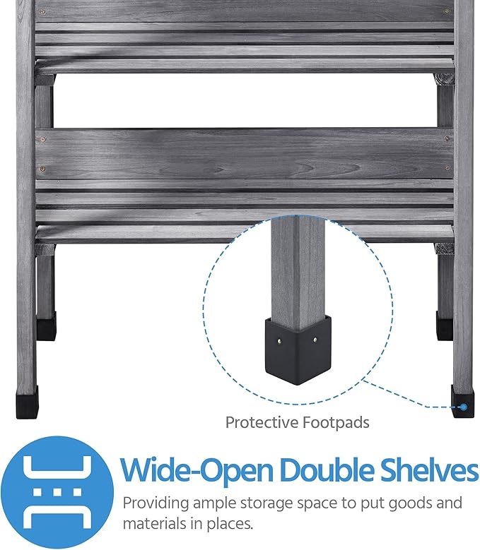 Yaheetech Garden Potting Table Horticulture Potting Bench w/Storage Shelf W/Metal Tabletop w/Hook 3 Shelves Workstation Work Benches Station, Gray