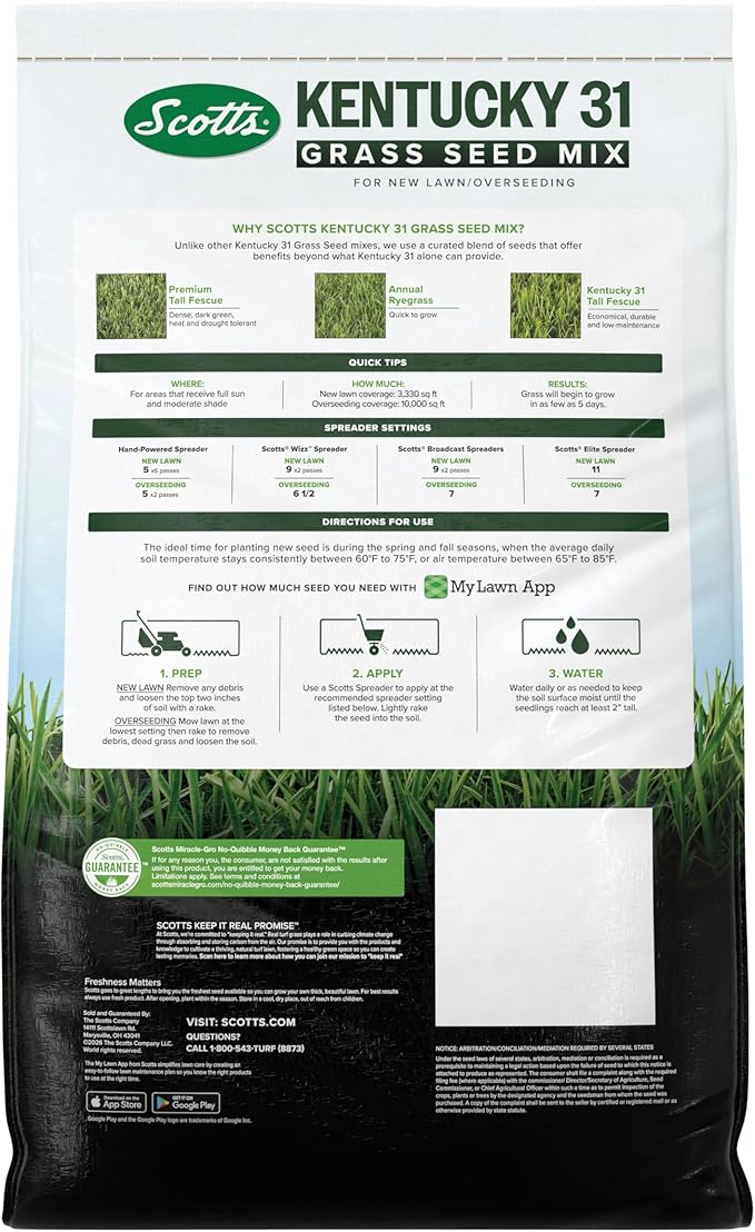 Scotts® Kentucky 31 Grass Seed Mix, for New Lawns or Overseeding, Results in as Few as 5 Days, 40 lbs.