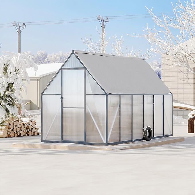 6'x11' Aluminum-Framed Polycarbonate Greenhouse, Heavy Duty Polycarbonate Greenhouse with Quick Setup Structure and Roof Vent, Large Enhanced Aluminum GreenhouseKit for Outdoors