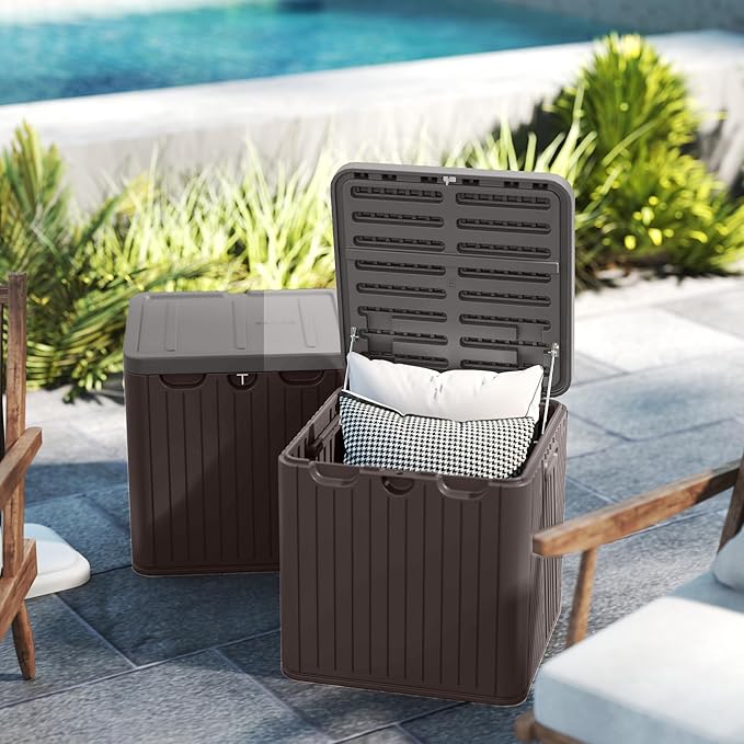 Kingdura 60 Gallon Outdoor Storage Box, Waterproof Resin Deck Box for Indoor and Outdoor Use, Lockable Storage Container for Patio Furniture Cushions Garden Tools (Coffee, 60 Gallon)