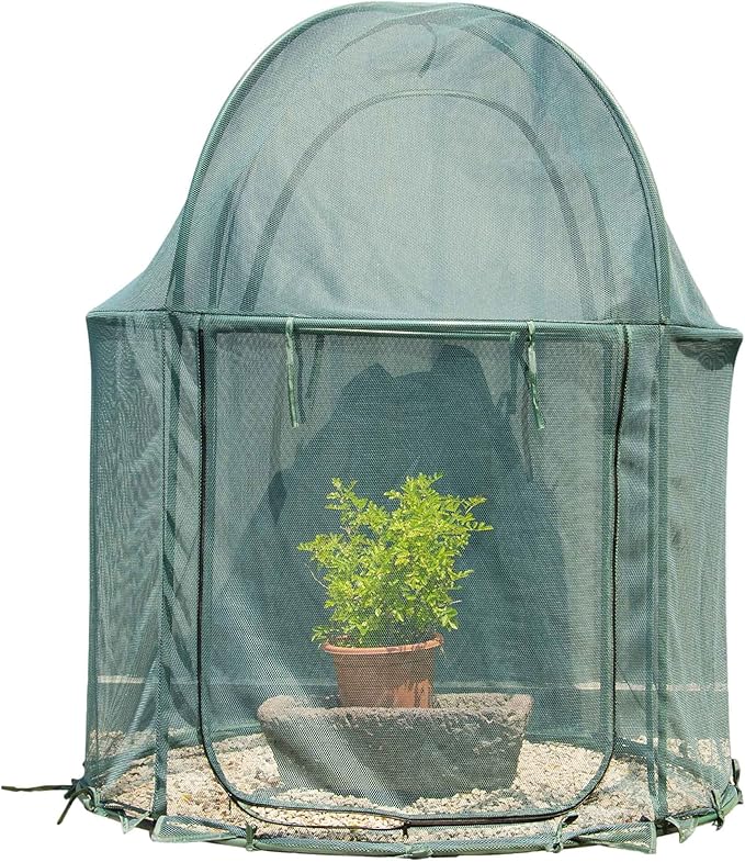 Round 4'x4' Large Plant Mesh Cover 4.9FT Tall Crop Netting Cage Pest Guard Cover for Vegetables Fruits Durable Plant Gardening Net