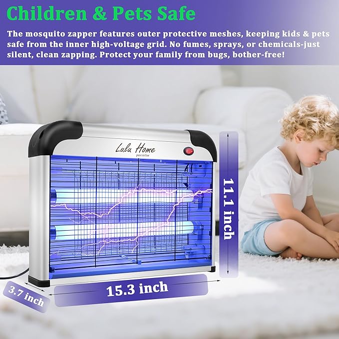Lulu Home Electric Bug Zapper, Aluminium Indoor Insect Killer for Mosquito, Bug, Fly with Powerful 2800V Grid 20W Bulbs