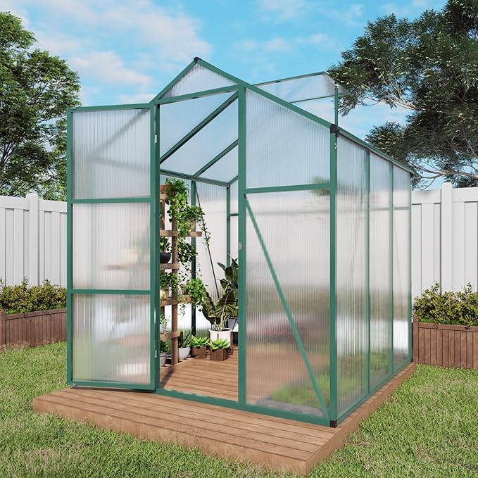 6*6.2*7.2FT Greenhouse for Outdoors, Polycarbonate Greenhouse with Stronger Wind Protection and Roof Vent, Walk-in Large Aluminum Sunroom Winter Proof, Green