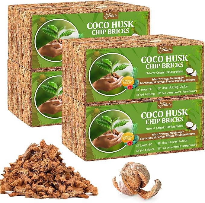 Riare 8 Pack Coco Chips Substrate for Plants- 8.8lb 100% Organic Coconut Husk Brick with Low EC and pH Balanced, High Expansion Coconut Substrate Coco Husk Mulch for Garden Flowers, Herbs, Planting