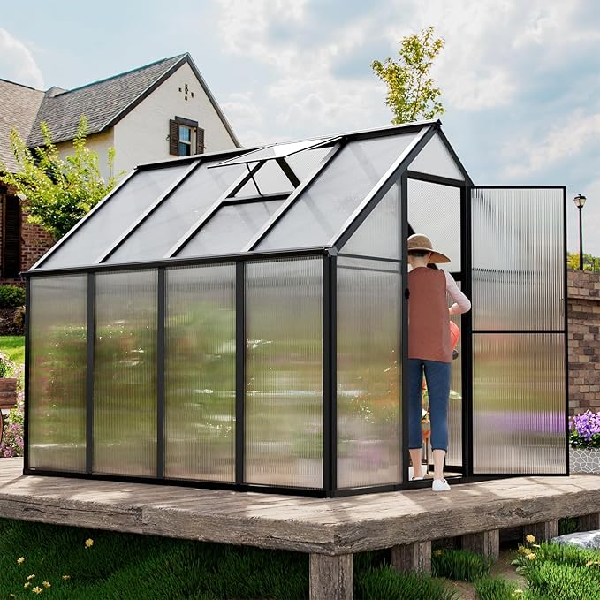 6'x8' Snap-Together Greenhouse - Easy 3-Way Connectors, Heavy-Duty Aluminum Frame, Wind/Snow Resistant for Gardening/Urban Farming, Includes Sliding Door and Ventilation Windows