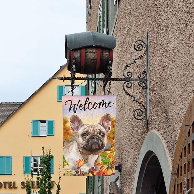 French Bulldog Autumn Pumpkin Fall Dog Garden Flag Welcome Party Outdoor Outside Decorations Picks Home House Garden Yard Decor 12x18 Inch