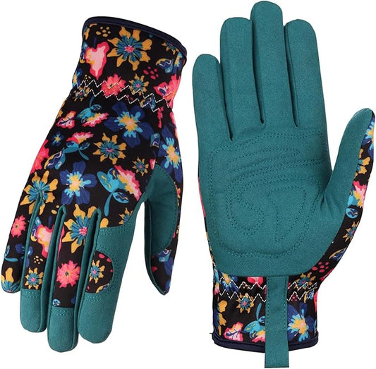 Bamllum Leather Gardening Gloves for Women - Working Gloves for Weeding, Digging, Planting, Raking and Pruning